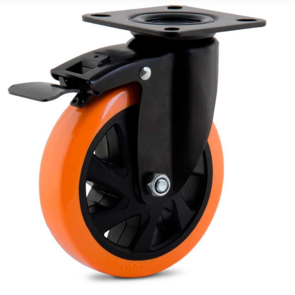 Rodizio giratório com placa e freio 6" linha black poliuretano (pu) - colson - Pacote com 1 Peça(s)