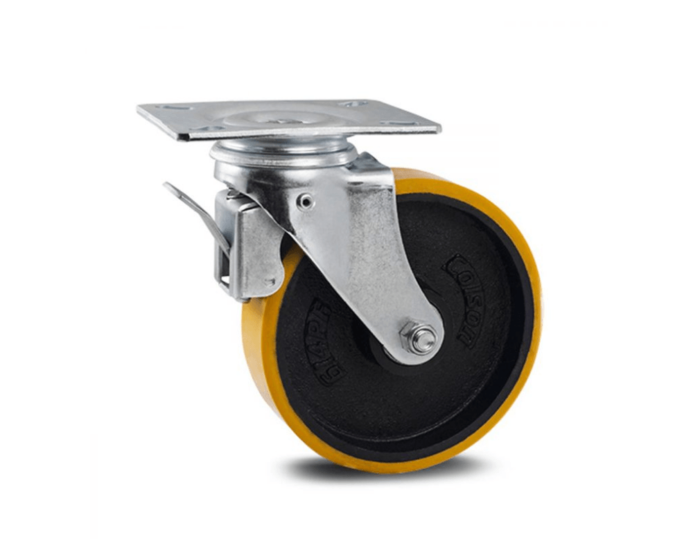 Rodizio Giratório com placa e freio 6" PU capacidade até 300 kg - Colson - Pacote com 1 Peça