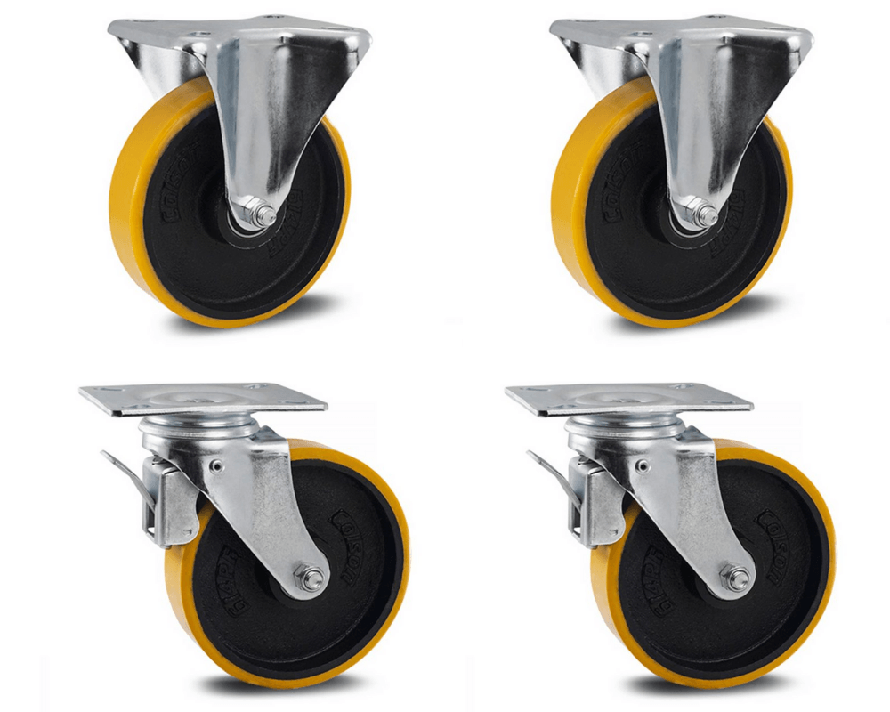 Kit com 4 Rodizios 6'' 2 Fixo 2 Giratório c/Freio PU 900kg Colson