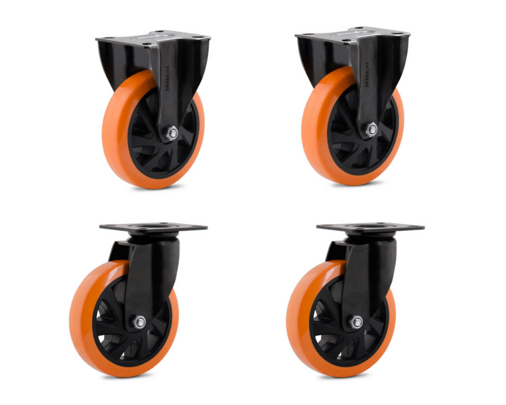 Kit com 4 Rodizios 4'' Preto 2 Fixo 2 Giratório s/ Freio 420kg Colson
