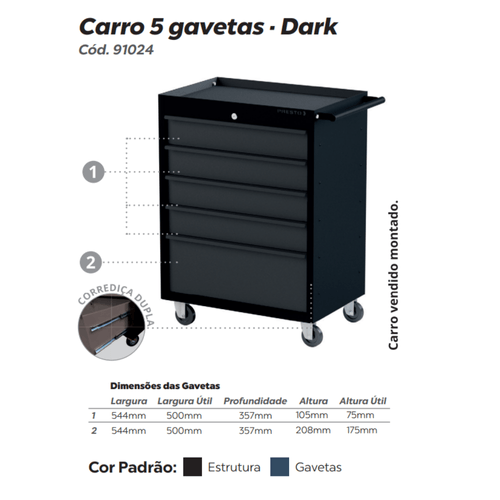 Carro para ferramentas PRO com 5 Gavetas Dark 91024 - Presto