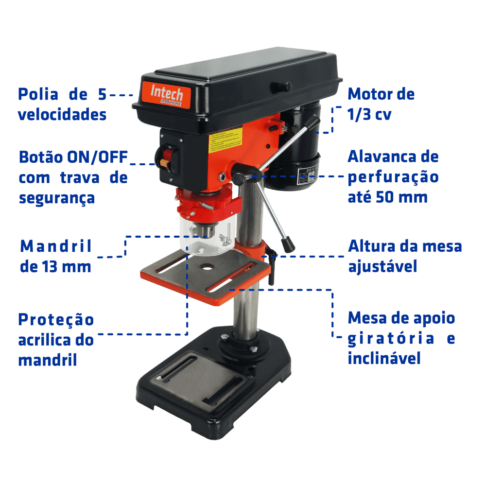 Furadeira de Bancada 1/3hp (1/2") Db13 220v - Intech