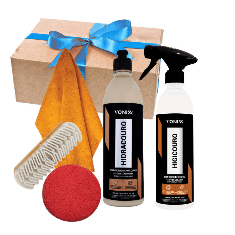 Kit Higicouro Hidracouro + 3 Acessórios Limpeza Hidratação e Conservação - Vonixx
