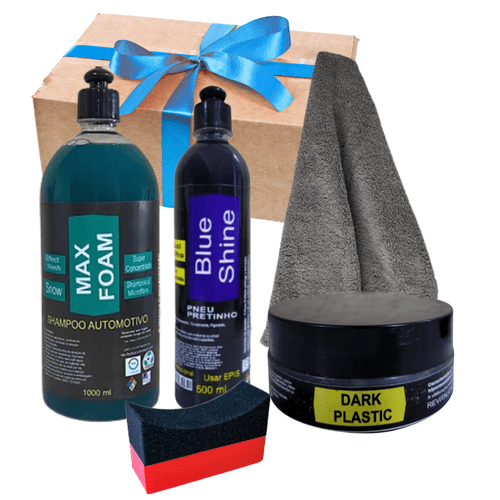 Kit Cuidado Automotivo Max Foam + Blue Shine + Pasta Dark + 2 Acessórios - Monoquímica