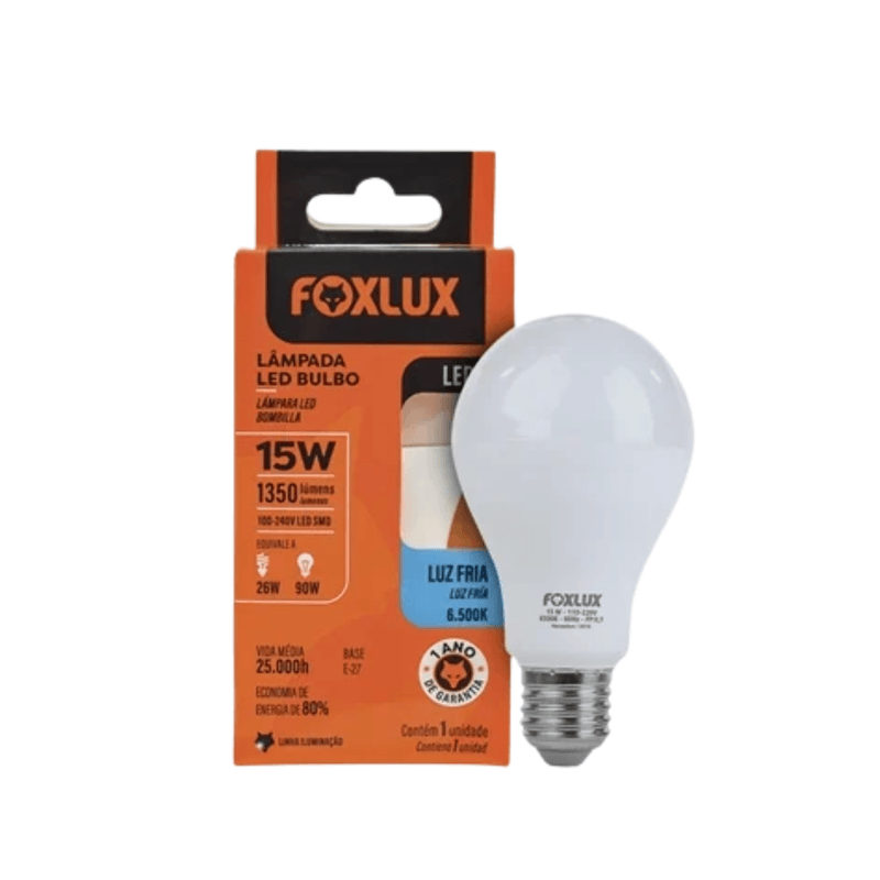 Lâmpada de Led Bulbo 15W 6500K Bivolt - Foxlux
