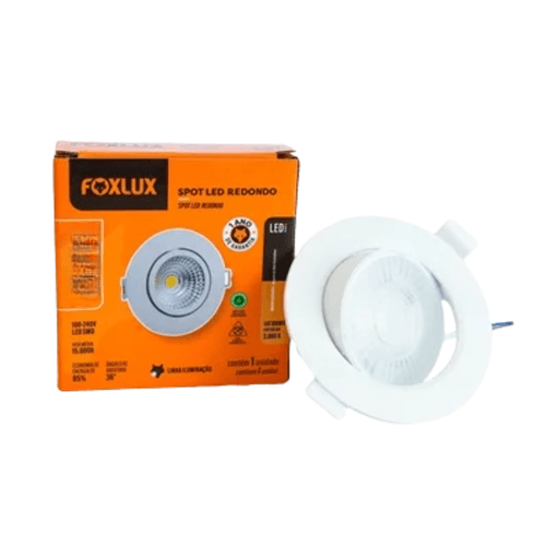 Spot de Led Redondo Branco 5W 3000K Luz Quente Bivolt - Foxlux