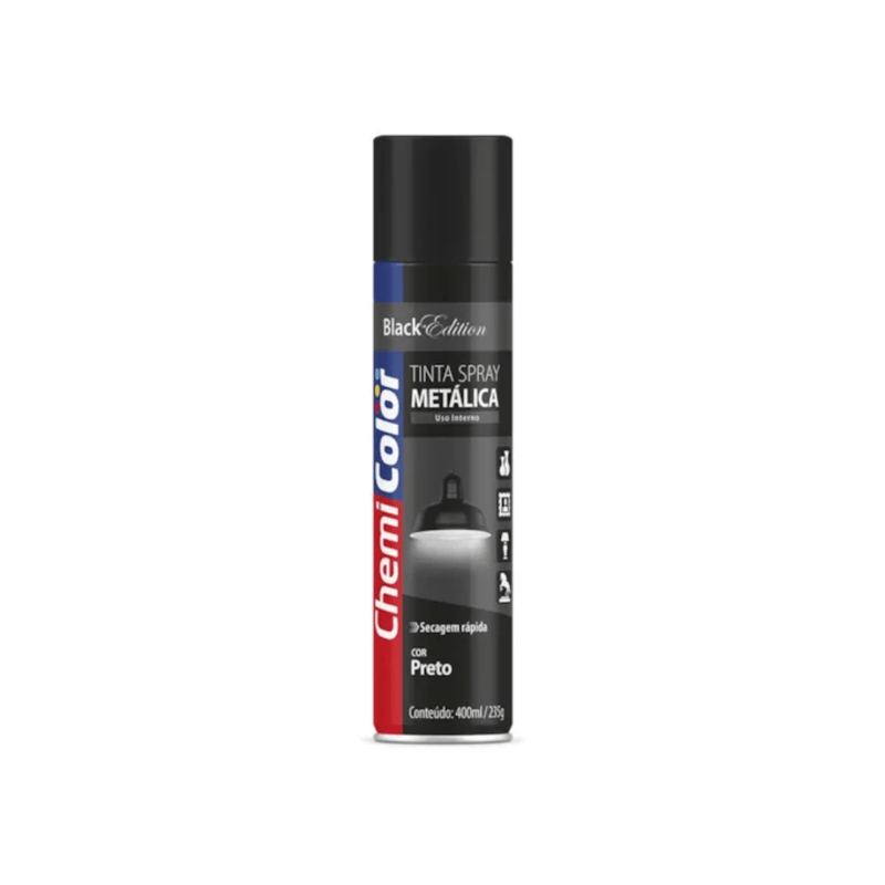 Tinta Spray Chemicolor 400ml Metálica Preto - Chemicolor