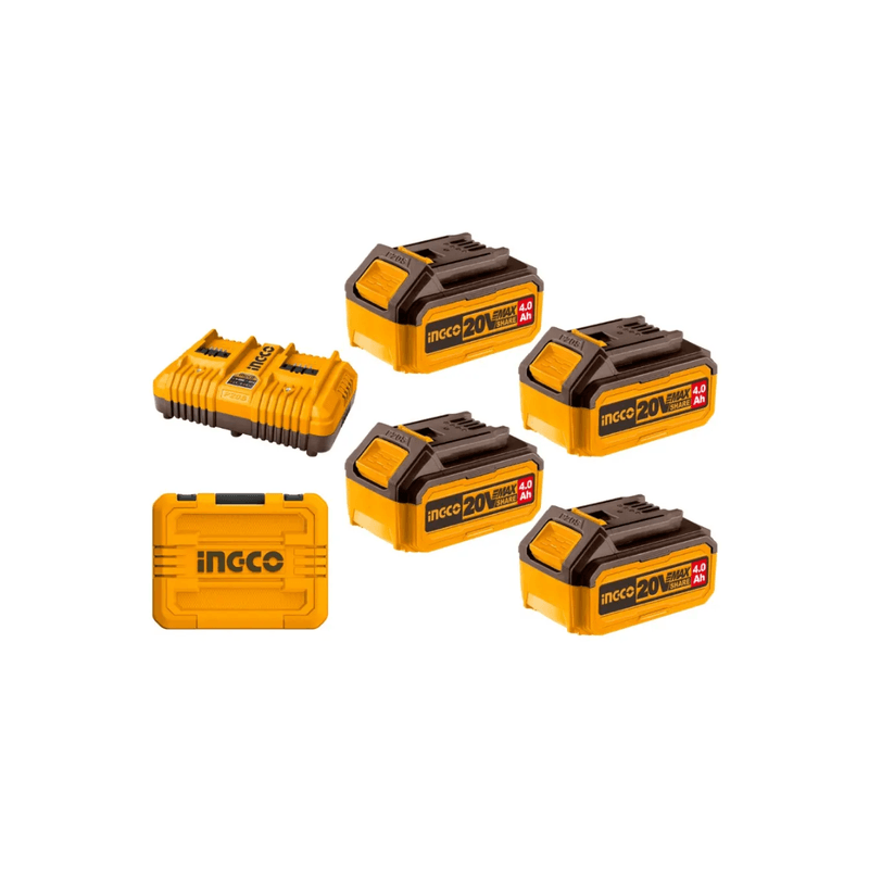 Kit 4 Baterias 4Ah 20V + Carregador Duplo - INGCO